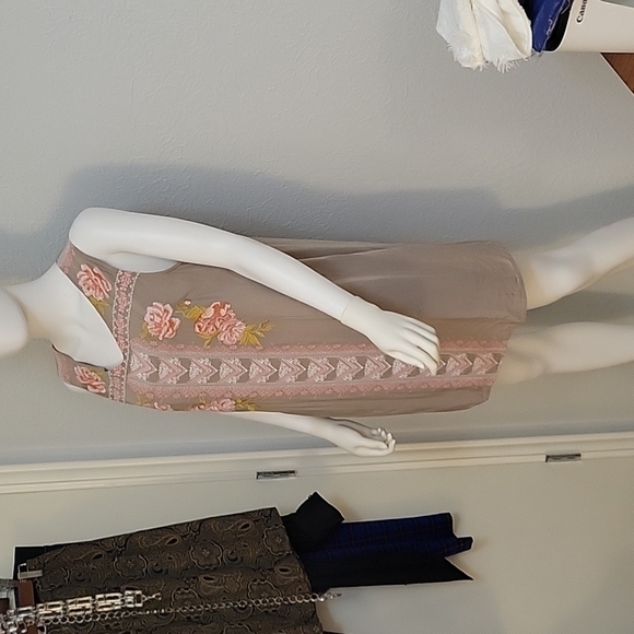 ANDREE BY UNIT Beige Mexican Embroidered Tank Trapeze Jumper Festival Dress - Picture 10 of 10